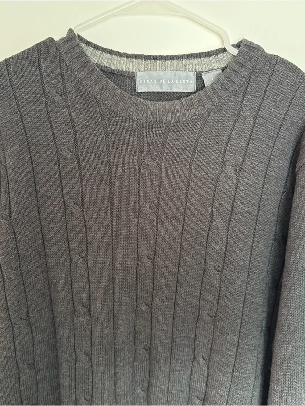 Oscar de la Renta Men's Charcoal Cable-Knit Crewneck Sweater